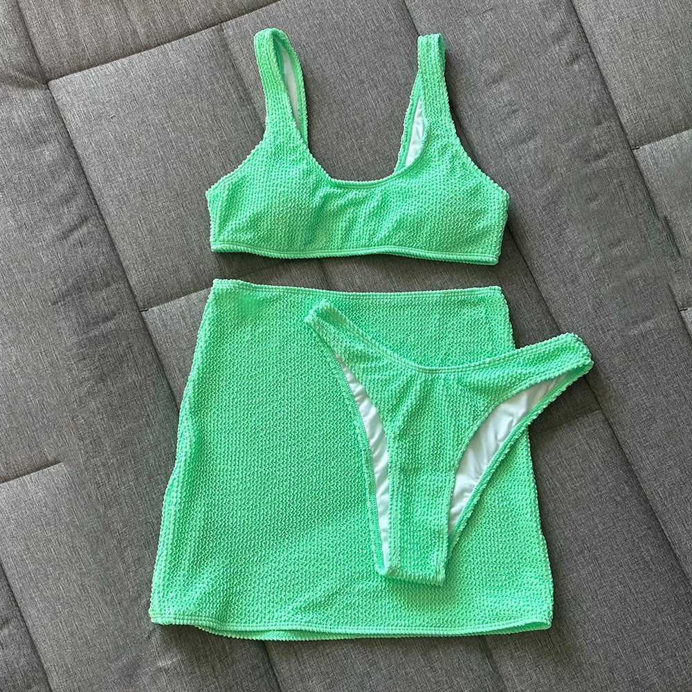 3 Piece Set Swimsuit With Skirt