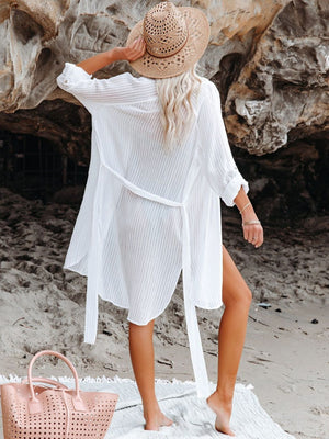 Belted Oversized Beach Shirt Cover Up